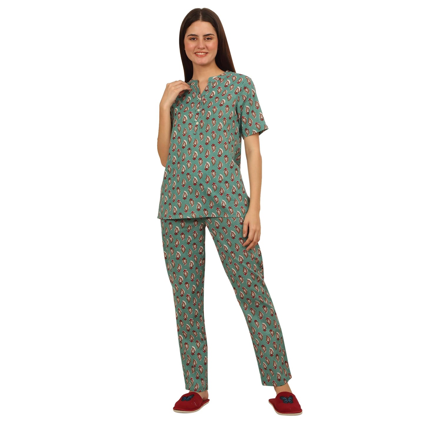 Sweet Dreams Women Printed Pyjama Set Pine Green