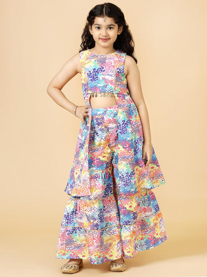A.T.U.N. (ALL THINGS UBER NICE) Girls Multicolour Printed Tier Sharara Set