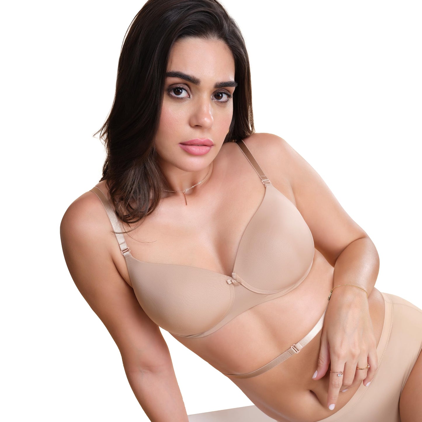 Enamor Womens 81% Nylon & 19% Spandex Wire Free Low Criss-Cross Back Convertible Padded and Wirefree Medium Coverage Plunge Bra