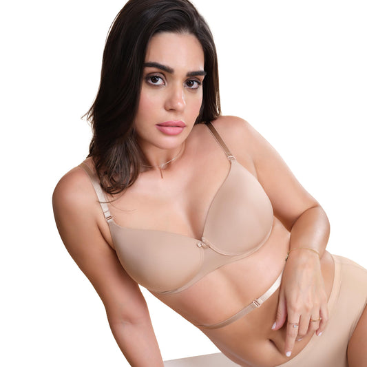 Enamor Womens 81% Nylon & 19% Spandex Wire Free Low Criss-Cross Back Convertible Padded and Wirefree Medium Coverage Plunge Bra