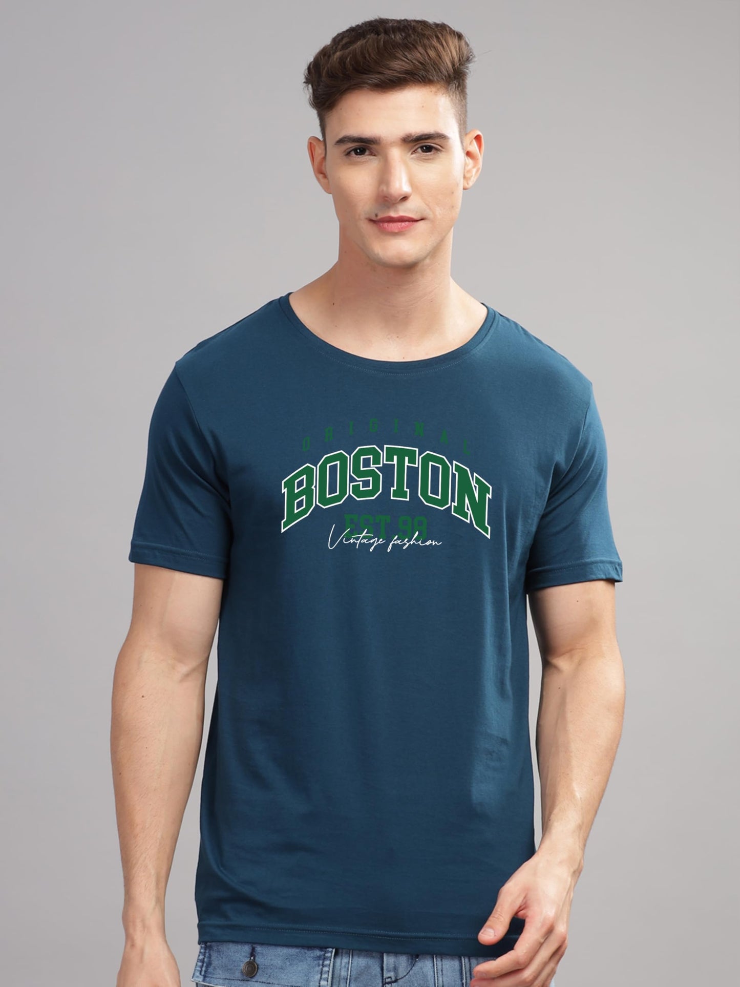 ADRO Mens Printed T Shirt - Premium Cotton Graphic Printed Tshirt - Teal T-Shirt - RN24-BOST-SB