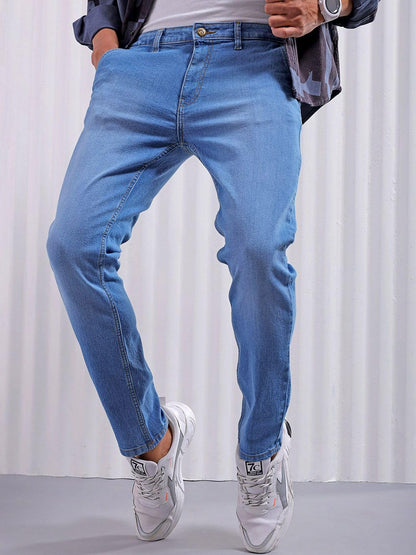 The Indian Garage Co Men Slim Fit Solid Mid-Rise Jeans Navy Blue