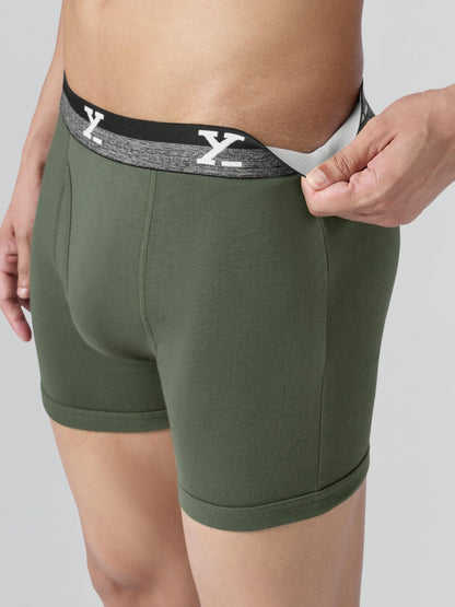 XYXX Mens Nova Cotton Boxer Brief for Men|Regular Fit with intellifresh No-Marks Waistband | Solid Underwear for Men Olive Gree