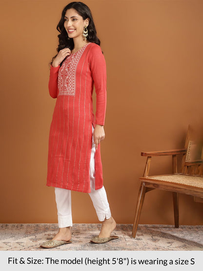 rangita Coral Acrylic Calf Length Printed Straight Kurti for Women | Kurta for Women