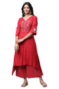 Aurelia Women'S Red Viscose Asymmetrical Kurta, Palazzos Suit Set_23Auas14189-606174_Xl
