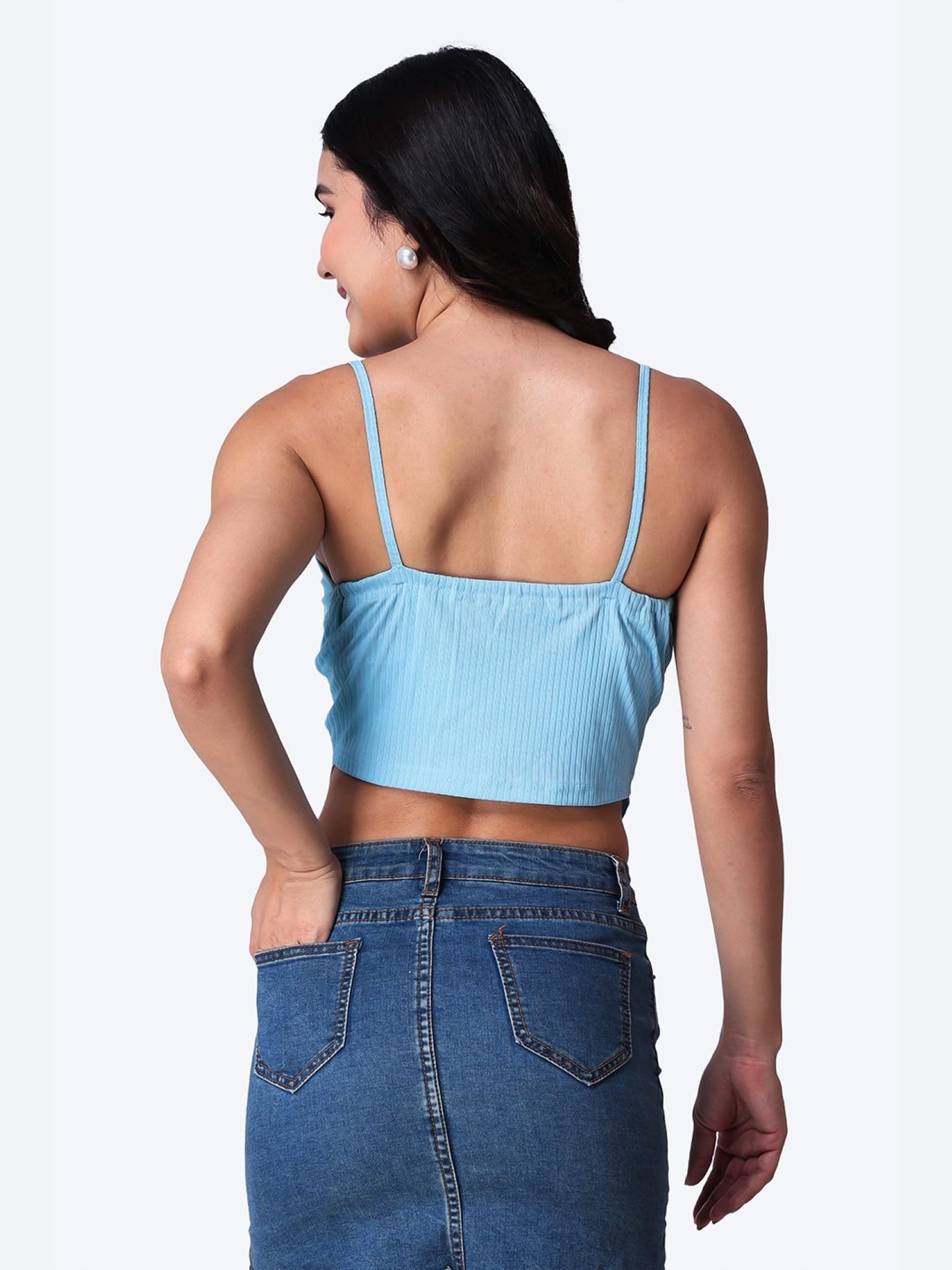 POPWINGS Casual Strap Hankie Ribbed Crop Top for Women || Round-Neck Crop Top for Women || Sleeveless Crop Top for Women || Late