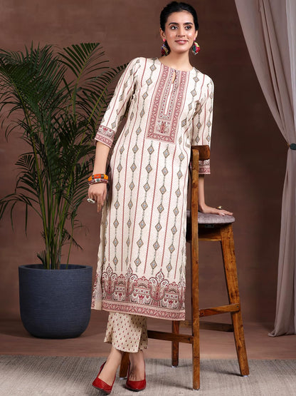 Libas Womens Printed Crepe Straight Kurta With Palazzos