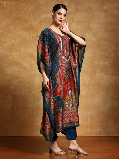 Varanga Women-Zari & Sequin Detailed Ethnic Printed Flared Kaftan With Trouser