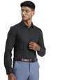 Turtle Men Pure Cotton Slim Fit Striped Black Formal Shirt
