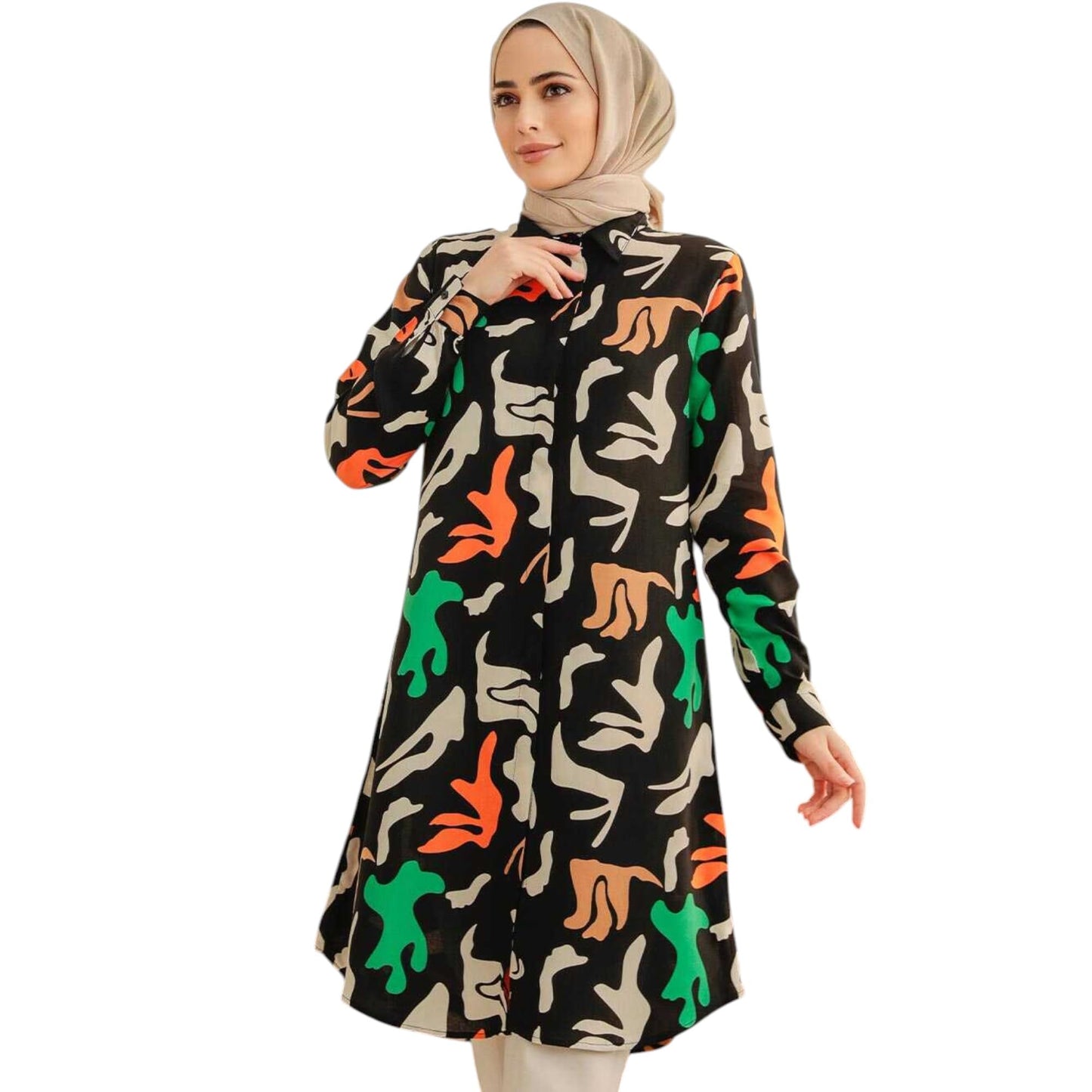 Gufrina WomenS Rayon Dress With Long Puff Sleeves Mandarin Collared Neck Tie Die Printed A-Line Style Regular Fit And Knee Leng