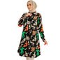 Gufrina WomenS Rayon Dress With Long Puff Sleeves Mandarin Collared Neck Tie Die Printed A-Line Style Regular Fit And Knee Leng