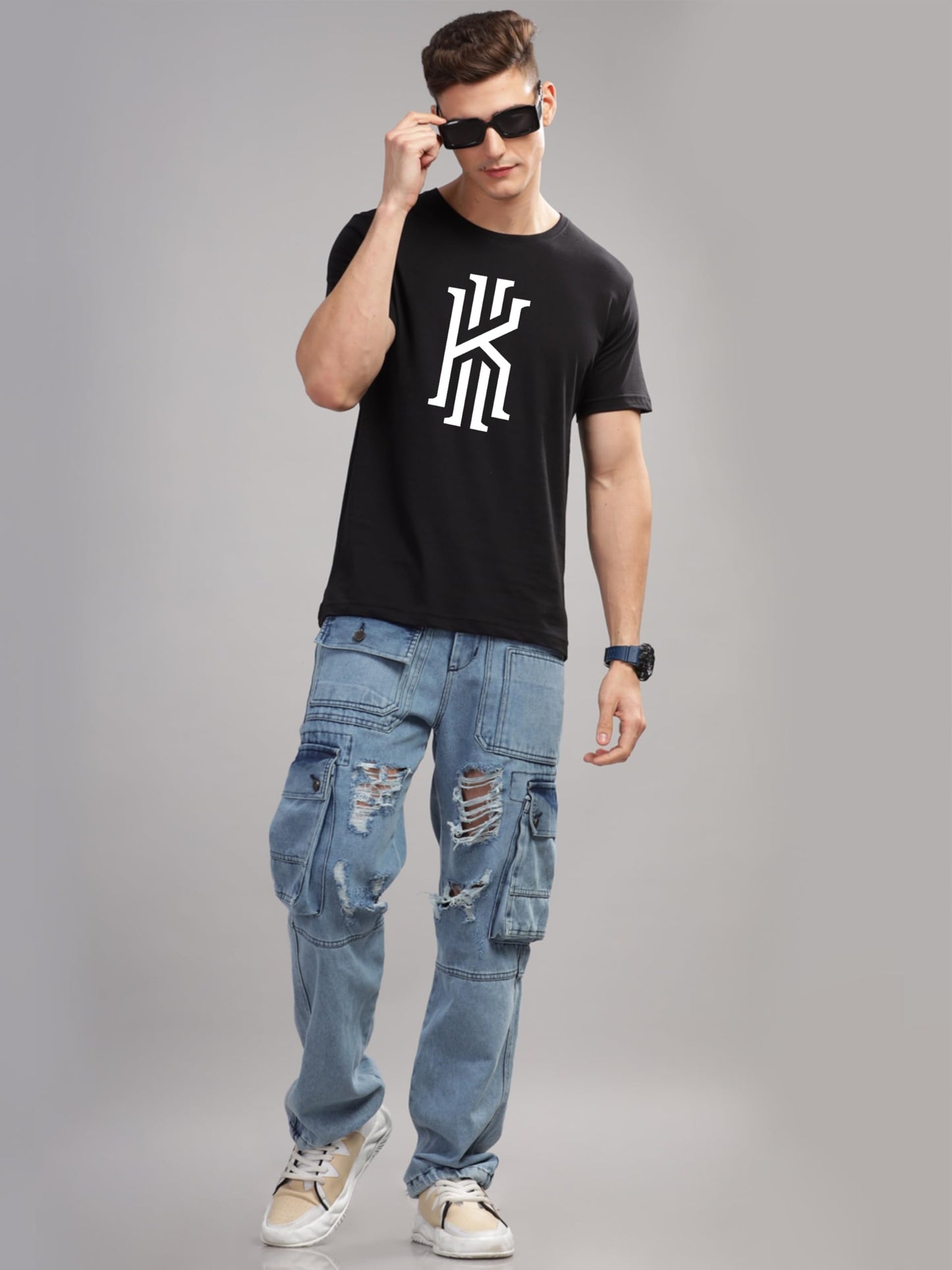 ADRO Mens Printed T Shirt - Premium Cotton Graphic Printed Tshirt - Black T-Shirt - RN24-KOBE-BL