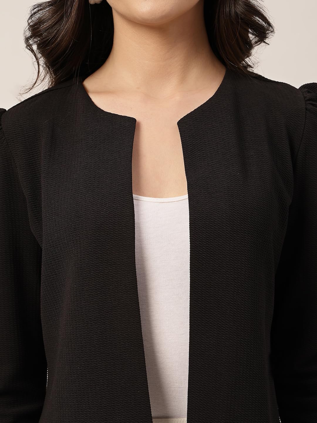 Style Quotient Women Solid Texture Black Regular Fit Open Front Shrug