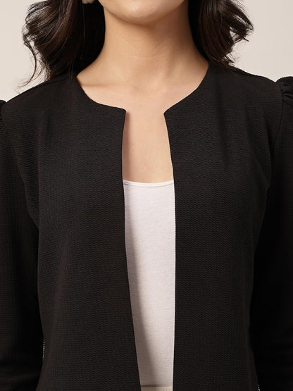 Style Quotient Women Solid Texture Black Regular Fit Open Front Shrug