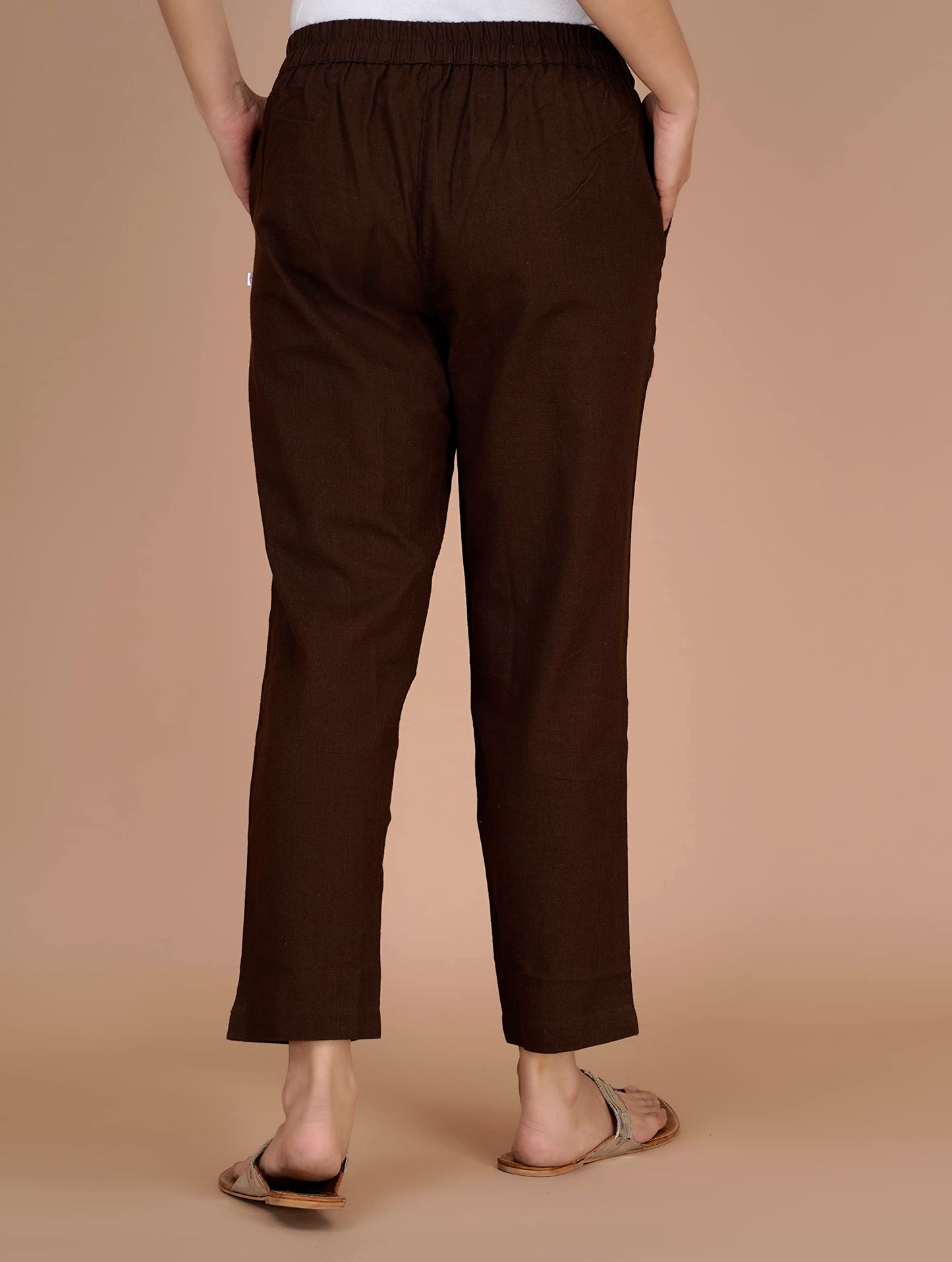 Digital Shopee Cotton Women Trouser Pant Use For Formal Office High Waist For Wide Leg Ankle Length Straight Pencil Pant (Brown_