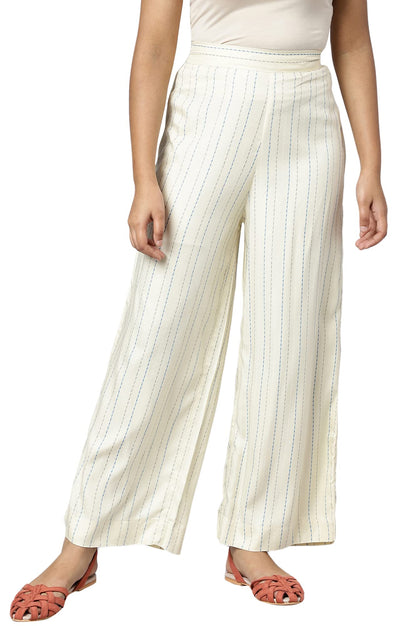 Aurelia White Geometric Printed Palazzos Ethnic Bottomwear