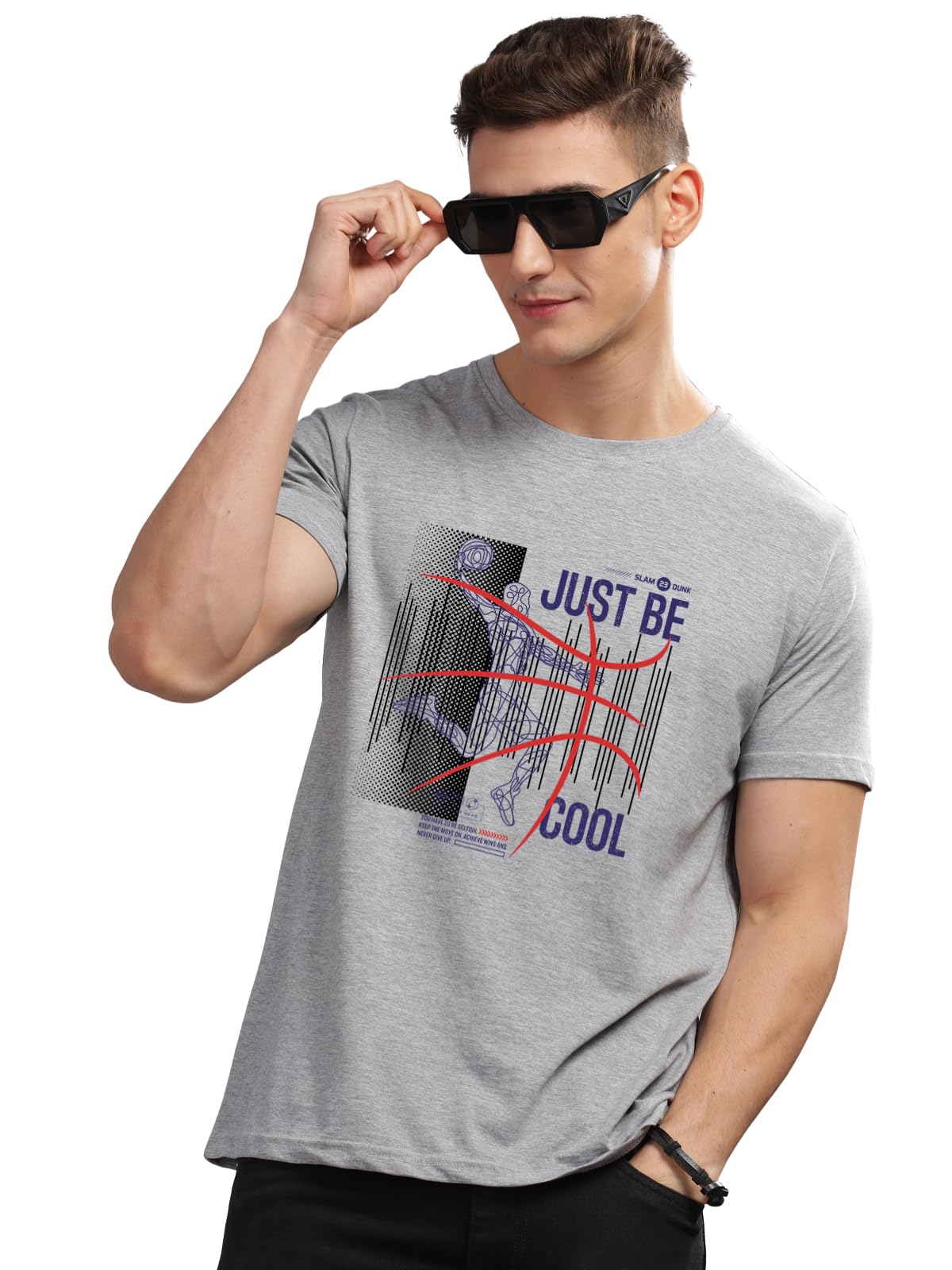 ADRO Men's Graphic Printed 100% Cotton T-Shirt - Regular Fit, Printed T-Shirts for Men (RN24-BCL-GR_Grey)