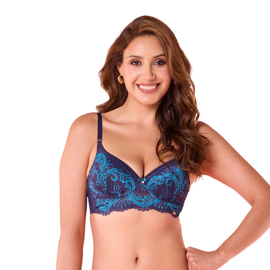 Enamor WomenS Nylon Blend Wire Free Casual Plunge Bra (F193_Aqua Swill
