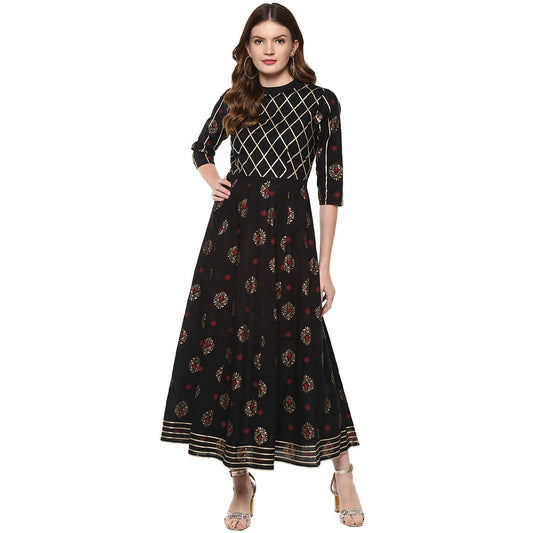 idaLia Gold Print Anarkali Kurta