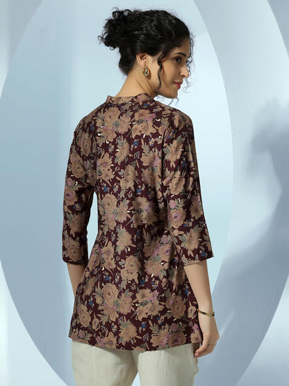 Libas WomenS Silk Blend Floral Straight Kurti (37207 Maroon