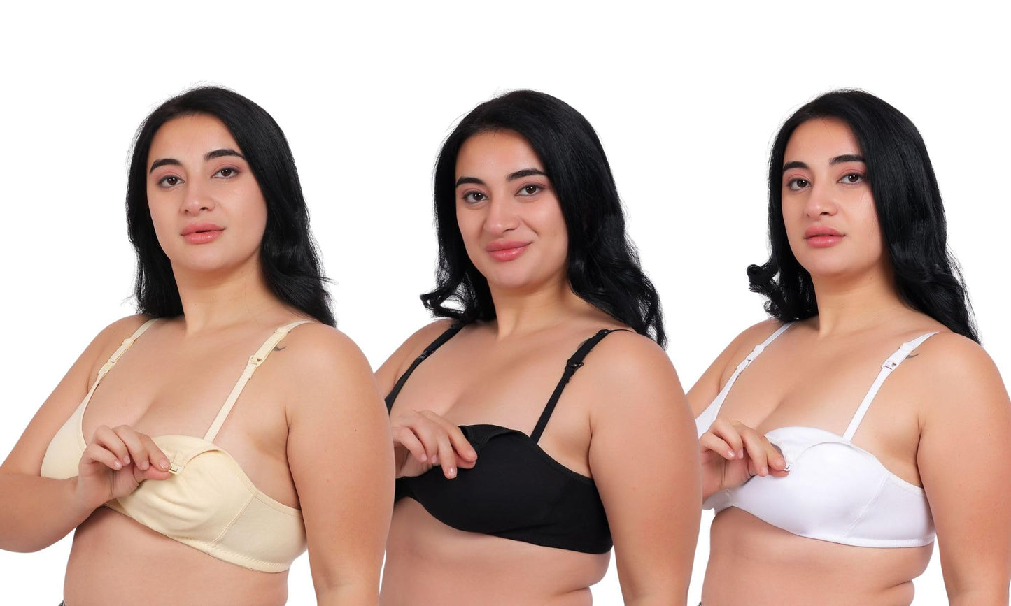 Fabme WomenS Cotton Wire Free Casual Balconette Bra (Pack Of 3) (Po3-Br_219_Skin, White, Black