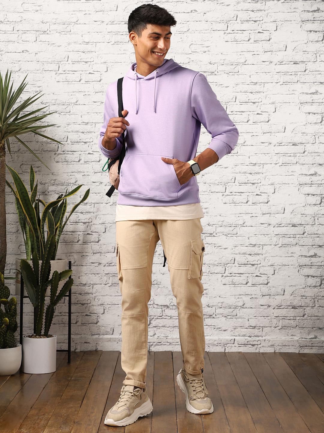 Nobero Elegant Unisex Digital Lavender Cotton Solid Plain Hoody Sports Winter Gym Workout Running Travel Trekking Hooded Sweatsh