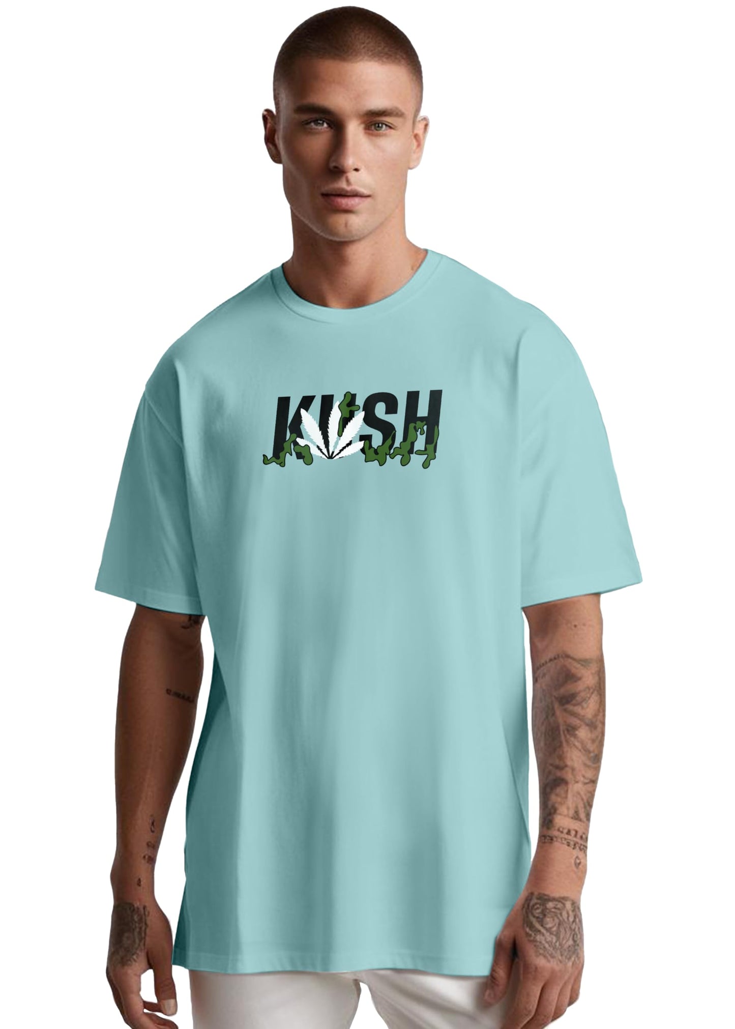 Peppyzone Mens Oversized Fit T-Shirt (PZ-OST-Trendy44_Sky Blue
