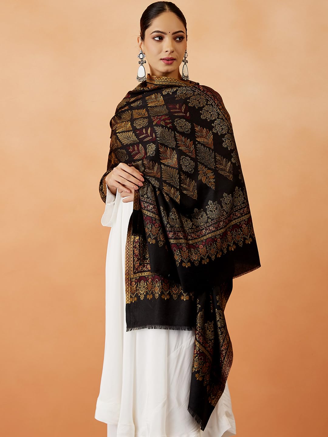 Pashmoda Women Khumar Kaani Wool Blend Kashmiri Shawl, Stole, Scarf, Luxury Pashmina Evening Wrap (Size: 101 X 203 CM)