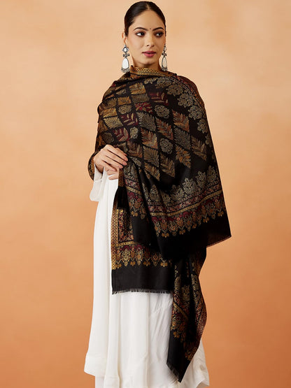 Pashmoda Women Khumar Kaani Wool Blend Kashmiri Shawl, Stole, Scarf, Luxury Pashmina Evening Wrap (Size: 101 X 203 CM)
