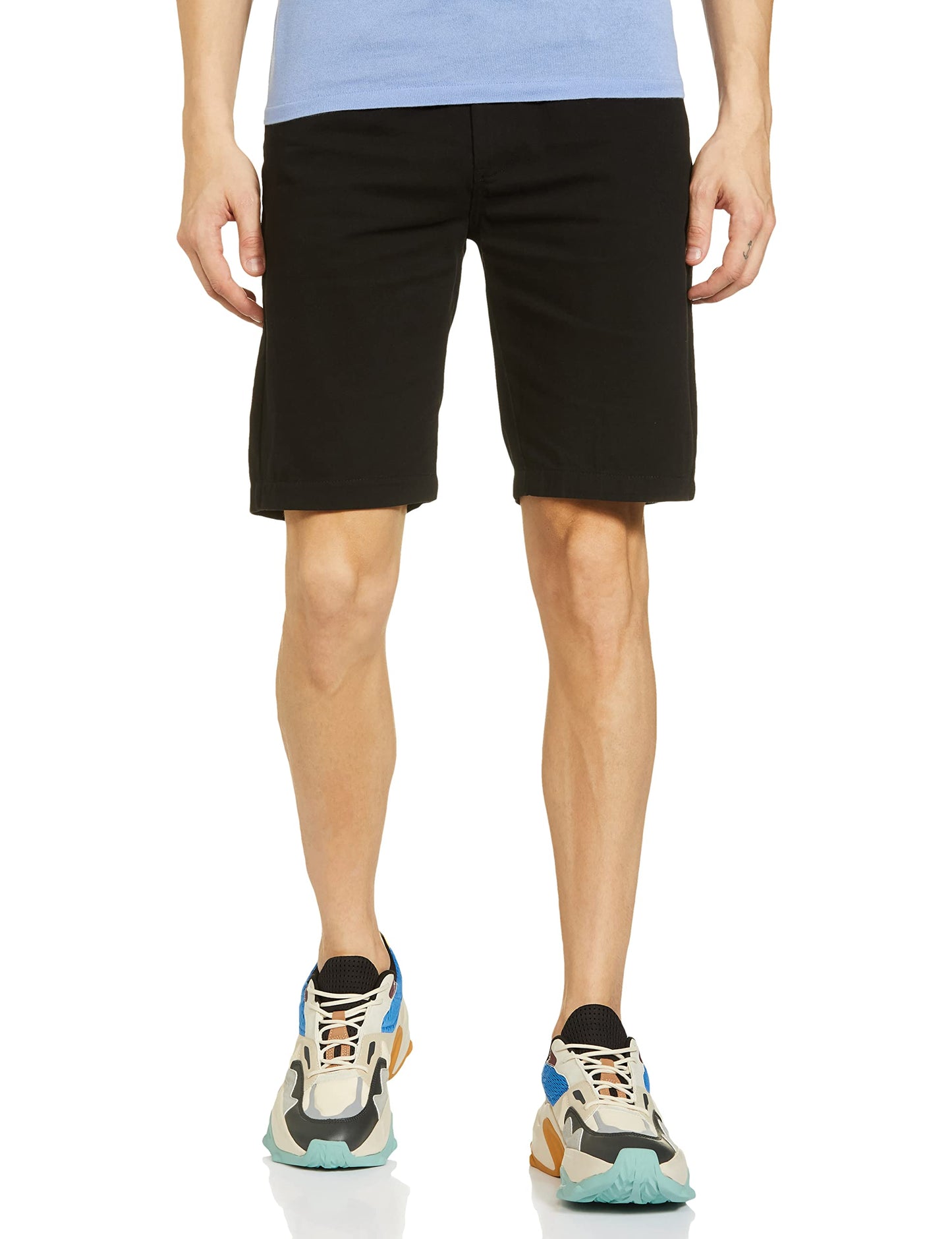 The Indian Garage Co Men Slim Fit Solid Mid-Rise Chino Shorts Black