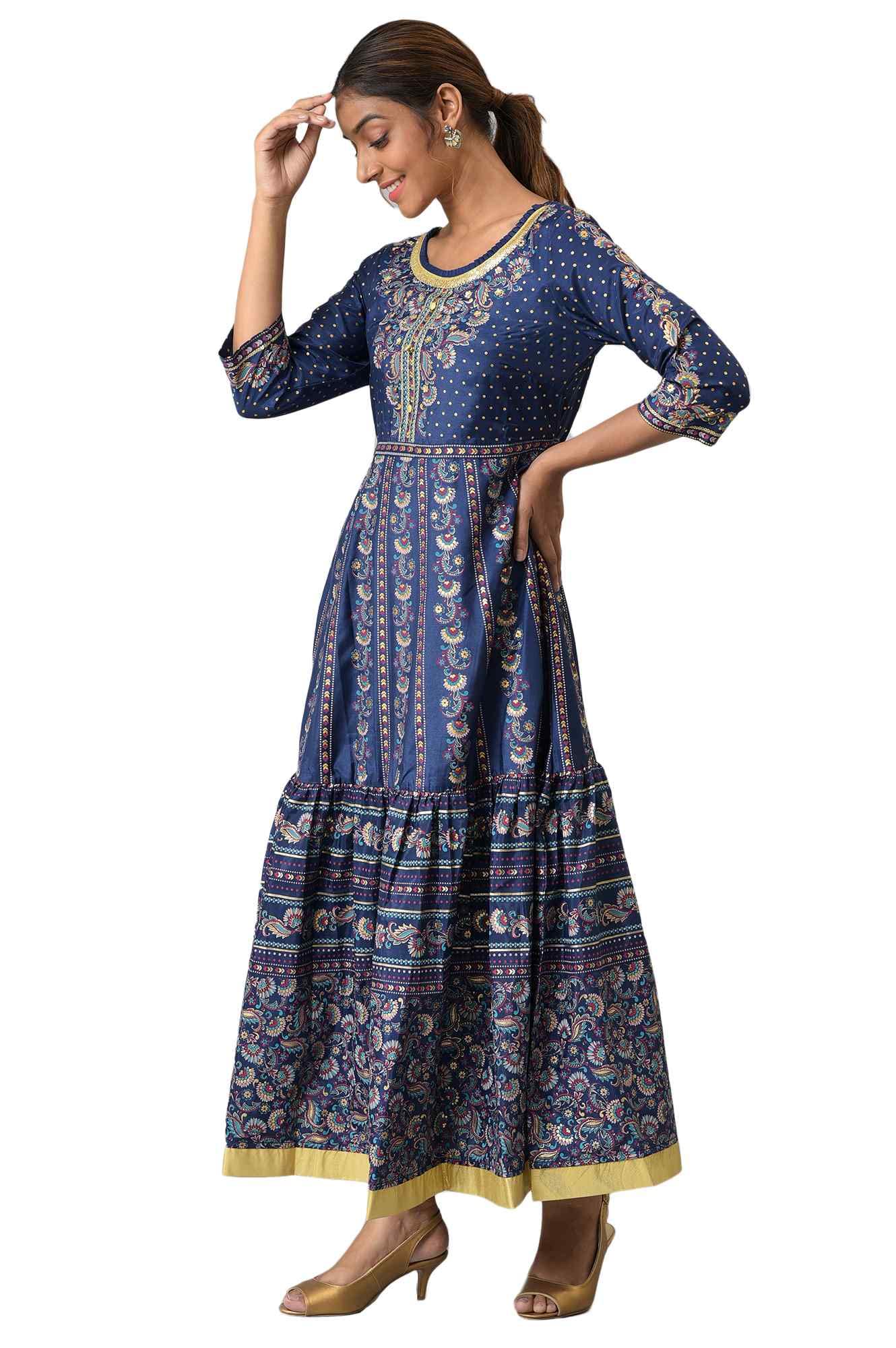 Aurelia WomenS Polyester A-Line Ankle Length Dress & Tight (23Feas14273-506034_Navy
