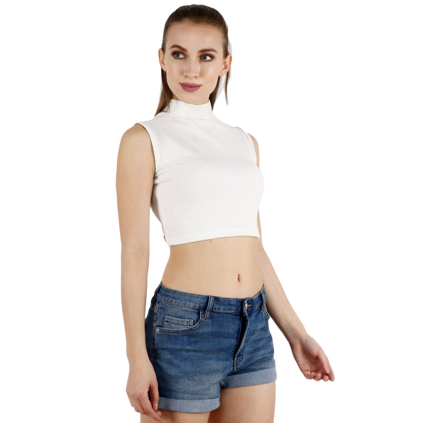 Popwings Casual Solid Sleeveless Crop Top For Women || Turtle Neck Summer Crop Top For Women || Crop Tops For Women Latest Fancy