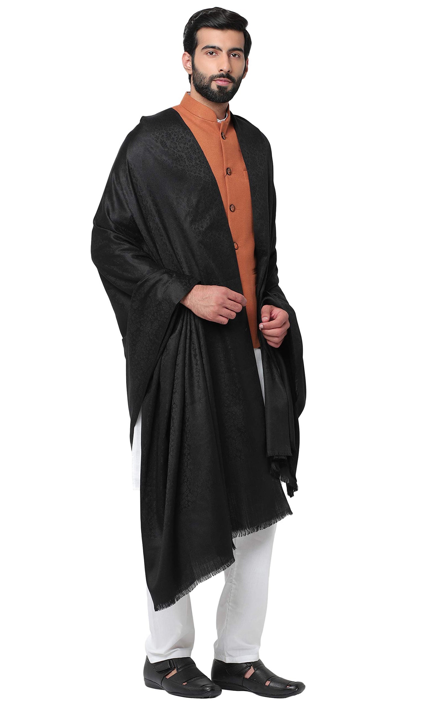 Weavers Villa MenS Plain Self Design Pure Wool Lohi/Woollen Shawl, 125Cm X 250Cm