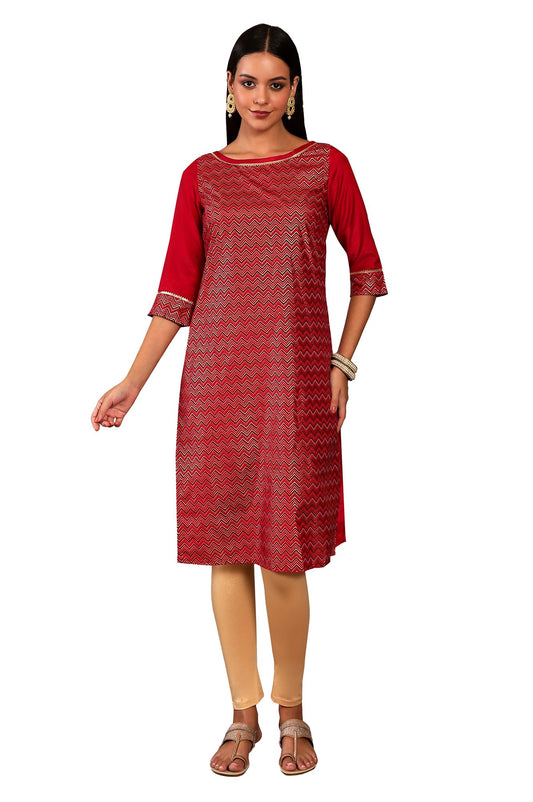 Aurelia Womens Red Chevron Regular Kurta