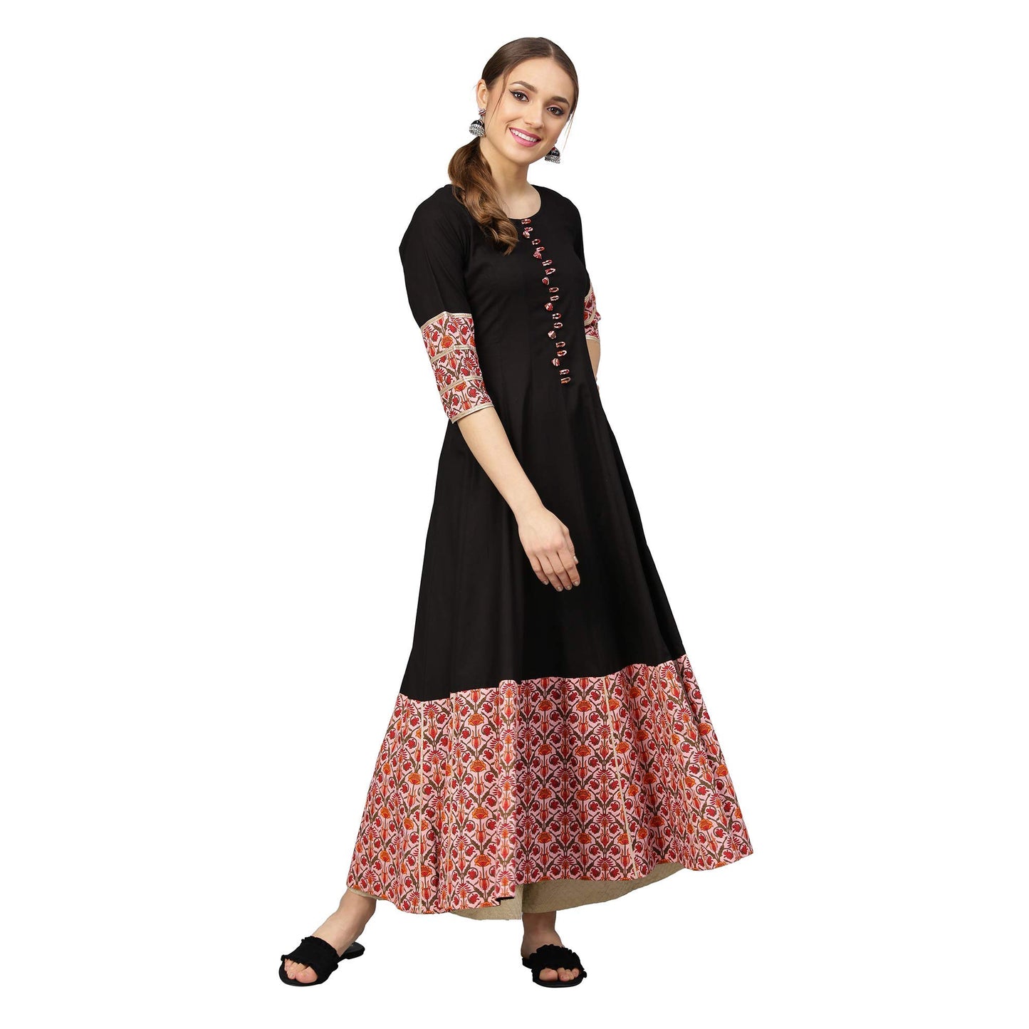 Idalia Black Anarkali Kurta With Pink Jaal Print Border