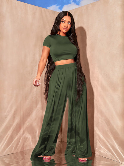 Kotty WomenS Solid Co-Ord With Trousers(Green,S)