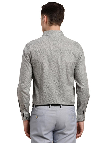 Turtle Men 100% Cotton Grey Printed Slim Fit Formal Shirt