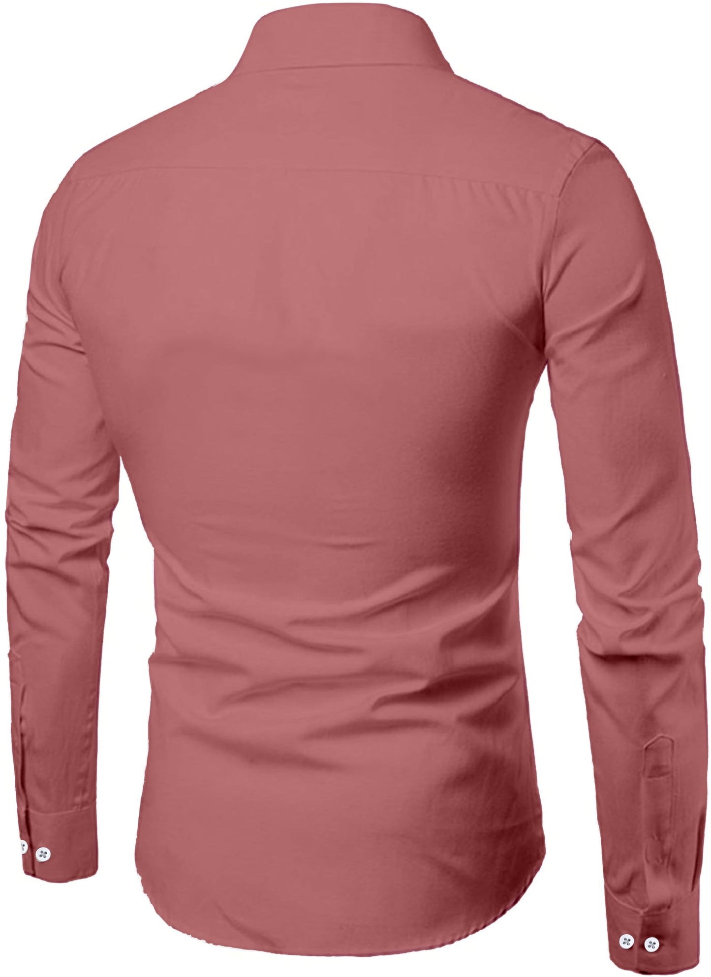 Mildin MenS Regular Cotton Blend Pink Slim Fit Solid Button Down Spread Collar Full Sleeve Curved Hemline Formal Shirt With One