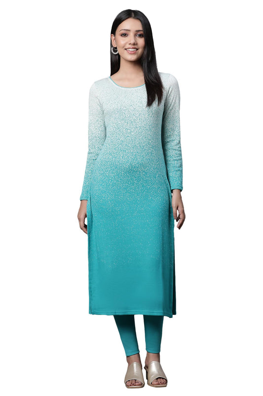 Aurelia Green Ombre Winter Kurta and Tights Set