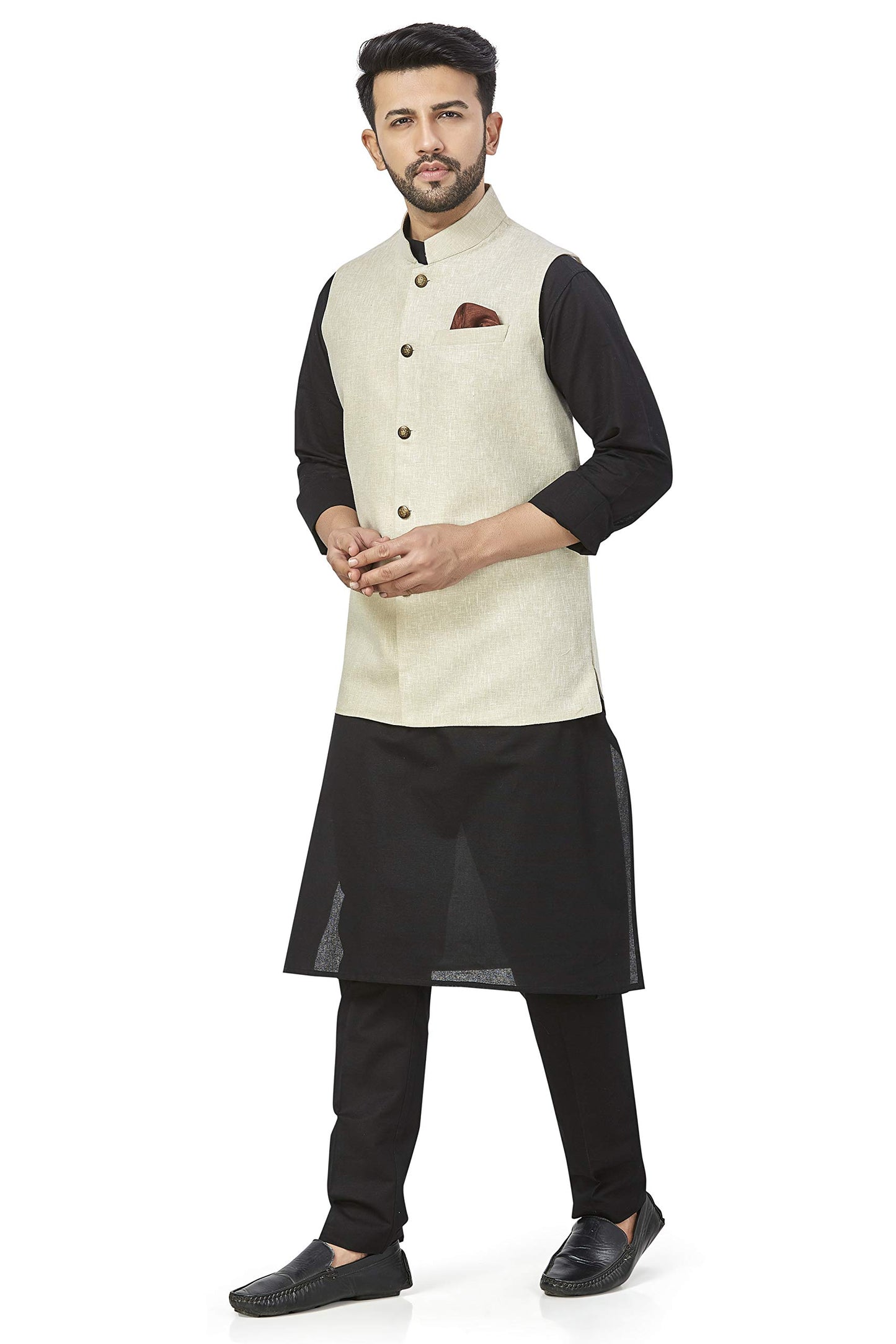 baaamboos 100% Cotton Blend Stylish Trendy Solid Pattern Sleeveless Comfortable Mens only Nehru Jacket for Regular Use Ethnic W