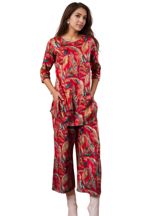 Shienzy Stylish Printed Cotton Blend Co Ord Set For Women || Casual & Festive Indo-Western Outfit || Kurta Pant Set (1591Shz_Rd_