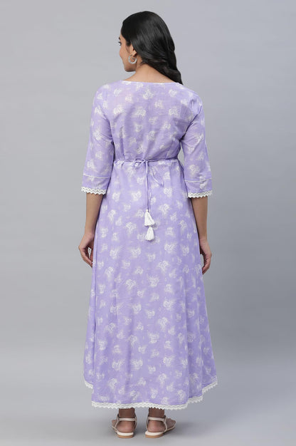 Aurelia Purple Leaf Print Cotton Regular Kurta
