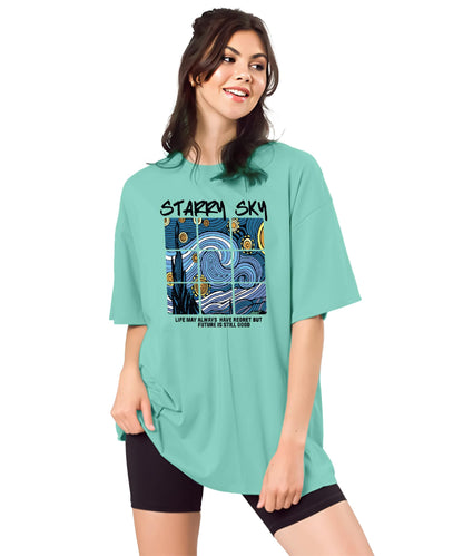 SHODOX Womens Oversized Drop Shoulder Printed T-Shirt | Soft, Breathable & Light Weight Cotton Blend | Loose Fit Stylish Top for