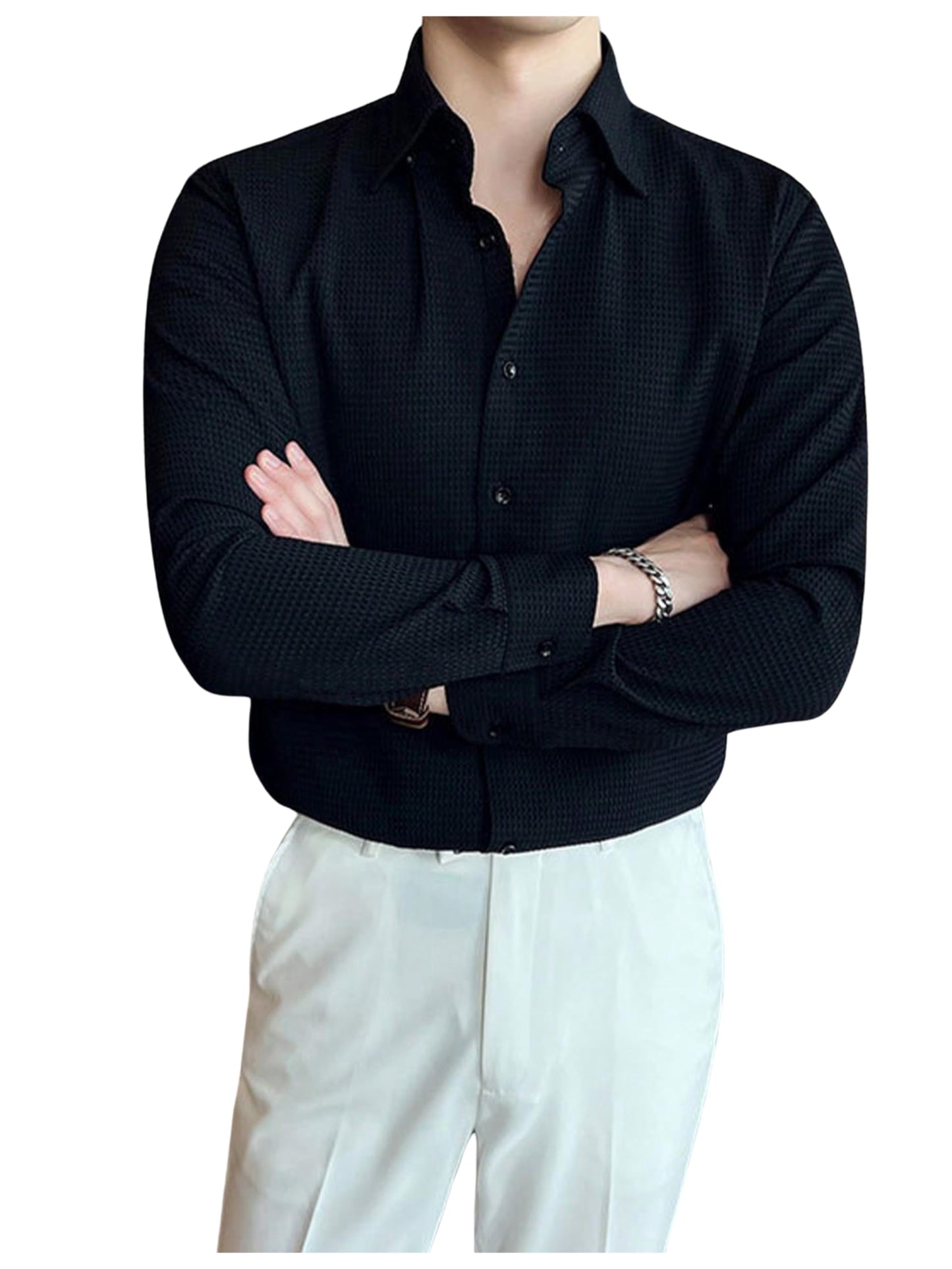 Greciilooks MenS Formal Button Down Shirt  Slim Fit Office Wear ShirtS For Men | Textured Long Sleeve Cotton Blend | Business