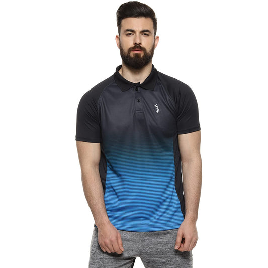 Campus Sutra Mens Black and Blue Ombre Dri-Fit Activewear T-Shirt Regular Fit for Casual Wear | Structured T-Shirt Crafted with