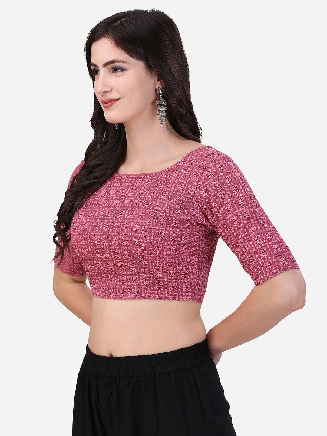 Oomph! Traditional Cotton Schiffli Fabric Blouse For Women |Elbow Length Sleeves | Wedding & Festival Wear | Comfortable & Trend
