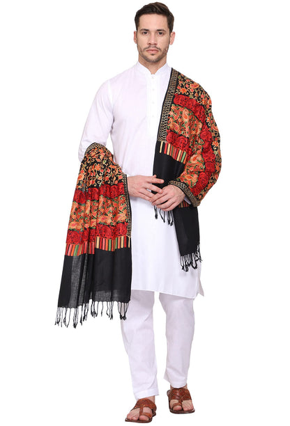 Weavers Villa Mens Floral Embroided Cashmilon Gents Shawls, Stoles, Muffler for Men, 70cm x 200cm