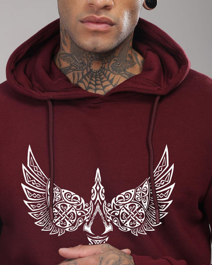 ADRO Men's Cotton Neck Hooded Sweatshirt (H24-BIRD-MR_Maroon