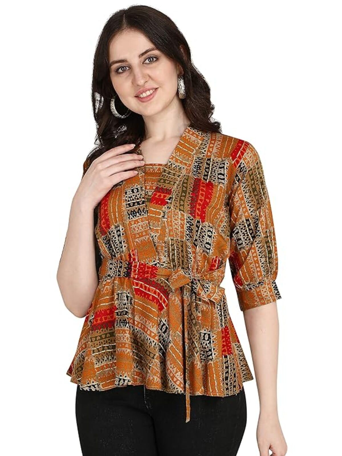 OM SAI LATEST CREATION Women Solid Western Top with Half Sleeves for Office Wear, Casual Wear, Under 399 Top for Women Top (Must