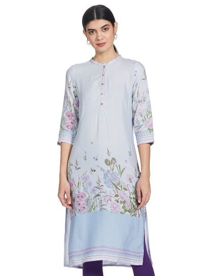 W for Woman Casual Floral Print Rayon Straight Kurta for Women